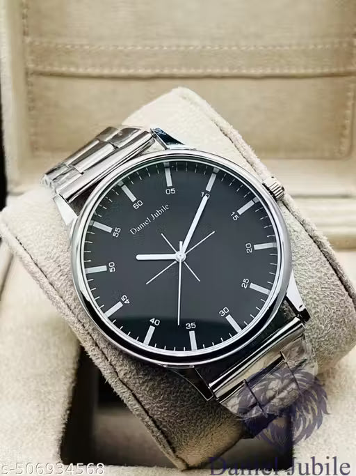 Men's Steel Chain SL07 Silver Black Dial Men style Boys Hand Watch Gents 2026 Luxury Design Steel Chain New Model Analog Watch - For Men