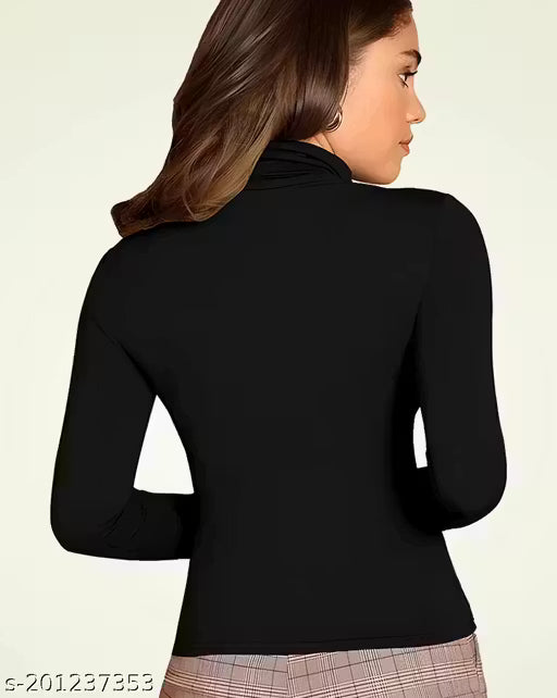 Women Black Ribbed High Neck Crop Top – Cotton Full Sleeve Stylish Top