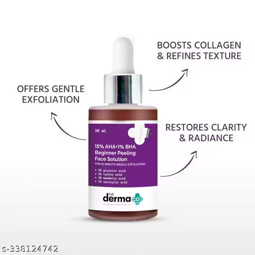 The Derma Co. 15% AHA + 1% BHA Beginner Face Peeling Solution for 10-Minute Weekly Exfoliation - 30ml