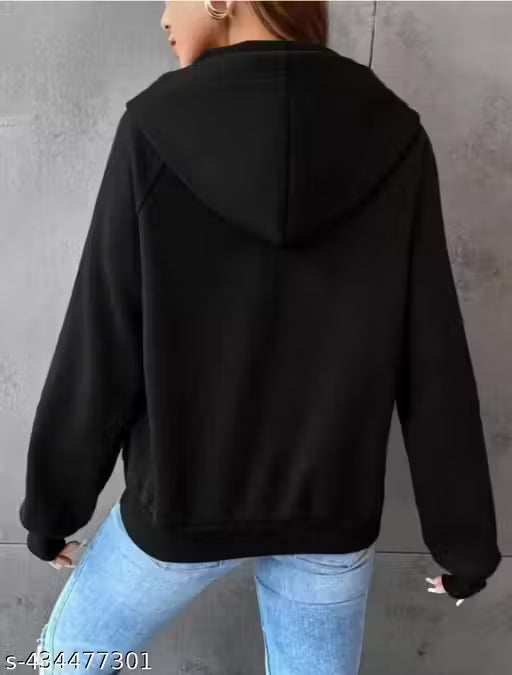 Solid Black Zipper Jacket for Women.