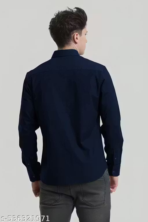 Casual & Formal Plain Navy blue Shirts for Men