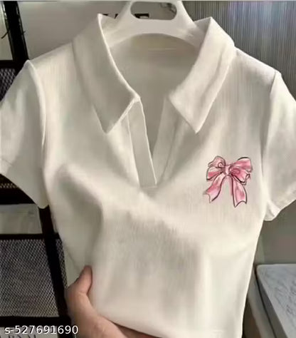 Women White Collar Top – Stylish Half Sleeve Casual Tunic