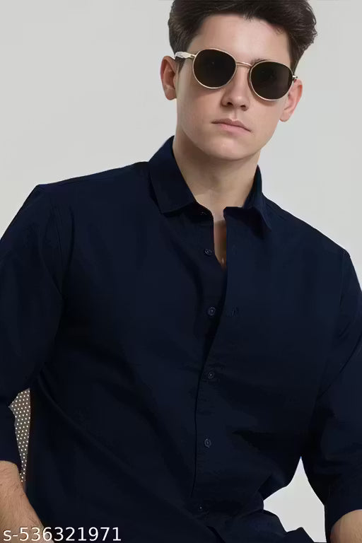 Casual & Formal Plain Navy blue Shirts for Men