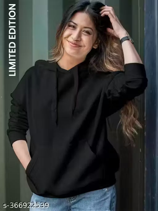 Solid Black Hoodie for Women