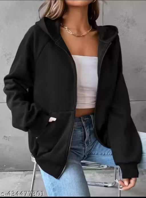 Solid Black Zipper Jacket for Women.