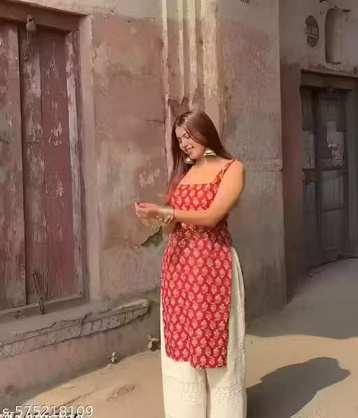 Women Maroon Floral Printed Cotton Slub A-Line Kurti – Calf Length Daily Wear Kurti