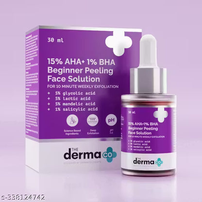 The Derma Co. 15% AHA + 1% BHA Beginner Face Peeling Solution for 10-Minute Weekly Exfoliation - 30ml