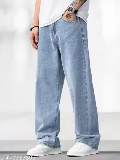 Loose Fit Mid Rise Blue Jeans for Men Comfortable and Stylish Denim