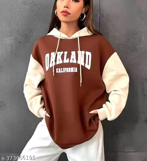 Beige and Brown Color block hoodie for Women