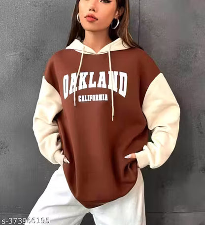 Beige and Brown Color block hoodie for Women