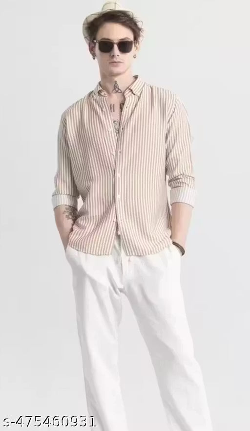 Men's Viral Striped Shirts for men - Beige Colour