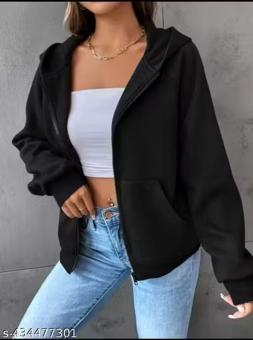Solid Black Zipper Jacket for Women.