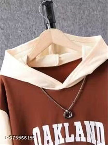Beige and Brown Color block hoodie for Women