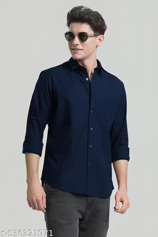 Casual & Formal Plain Navy blue Shirts for Men