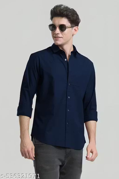 Casual & Formal Plain Navy blue Shirts for Men