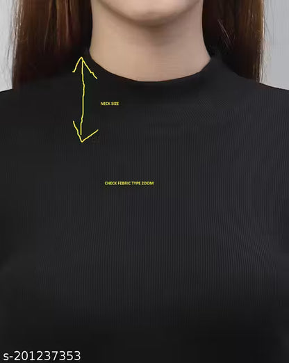 Women Black Ribbed High Neck Crop Top – Cotton Full Sleeve Stylish Top
