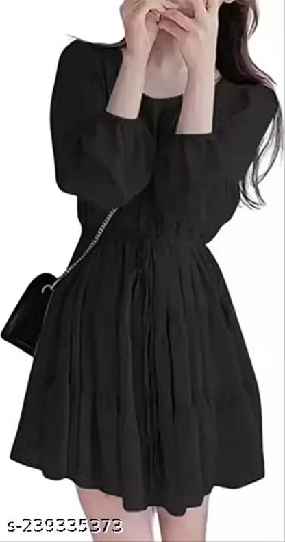 Fancy Georgette Knee Length Full Sleeve Round Neck Dori Belt Dress