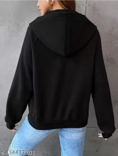 Solid Black Zipper Jacket for Women.