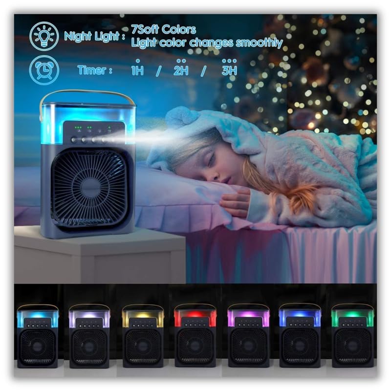 Portable Mini Air Cooler Fan with Water Tank & USB Power - Mini Personal Evaporative Cooler with 3 Speeds, Mist Humidifier, LED Light, Quiet Cooling for Home, Office, Bedroom