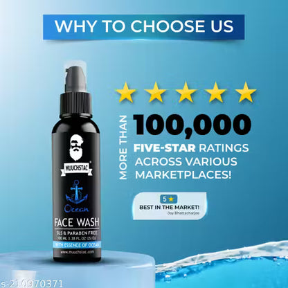 Muuchstac Ocean Face Wash for Men | Fight Acne & Pimples, Brighten Skin, Clears Dirt, Oil Control, Refreshing Feel - Multi-Action Formula | 100 ml