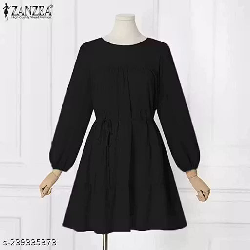 Fancy Georgette Knee Length Full Sleeve Round Neck Dori Belt Dress
